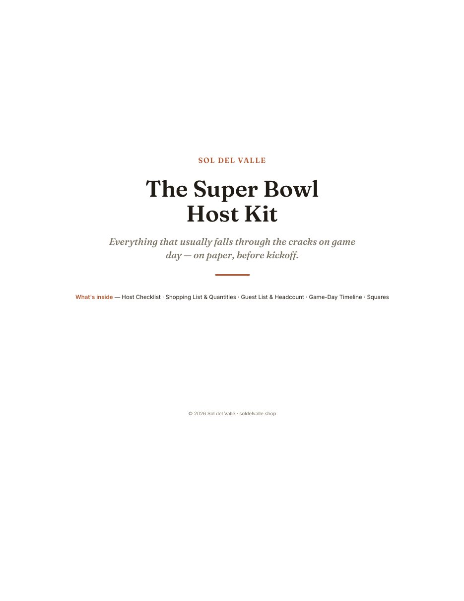 The Super Bowl Host Kit — one page