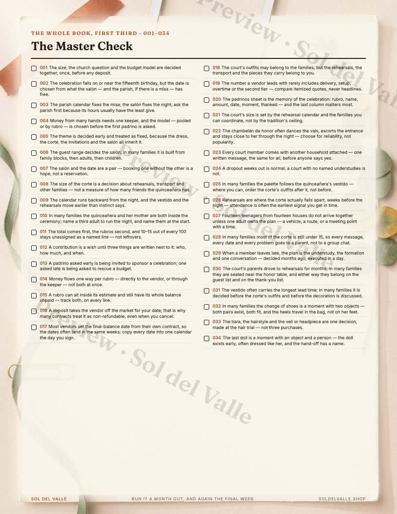 The Quinceañera Book — the master check
